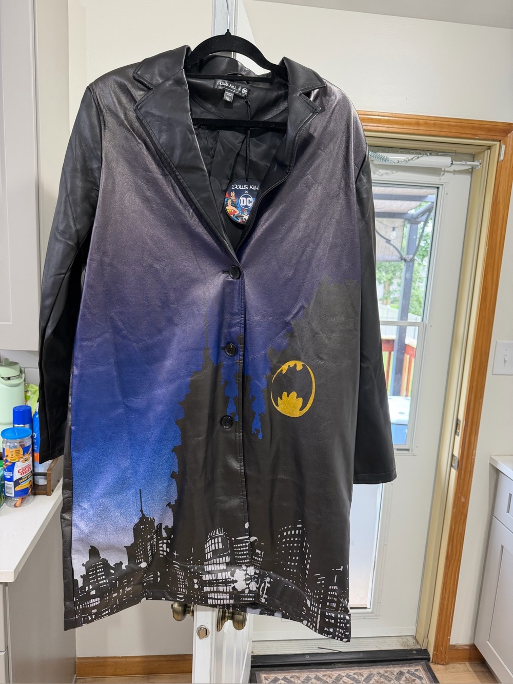 Dolls kill Batman Gradient Leather Trench Coat - Black & Blue